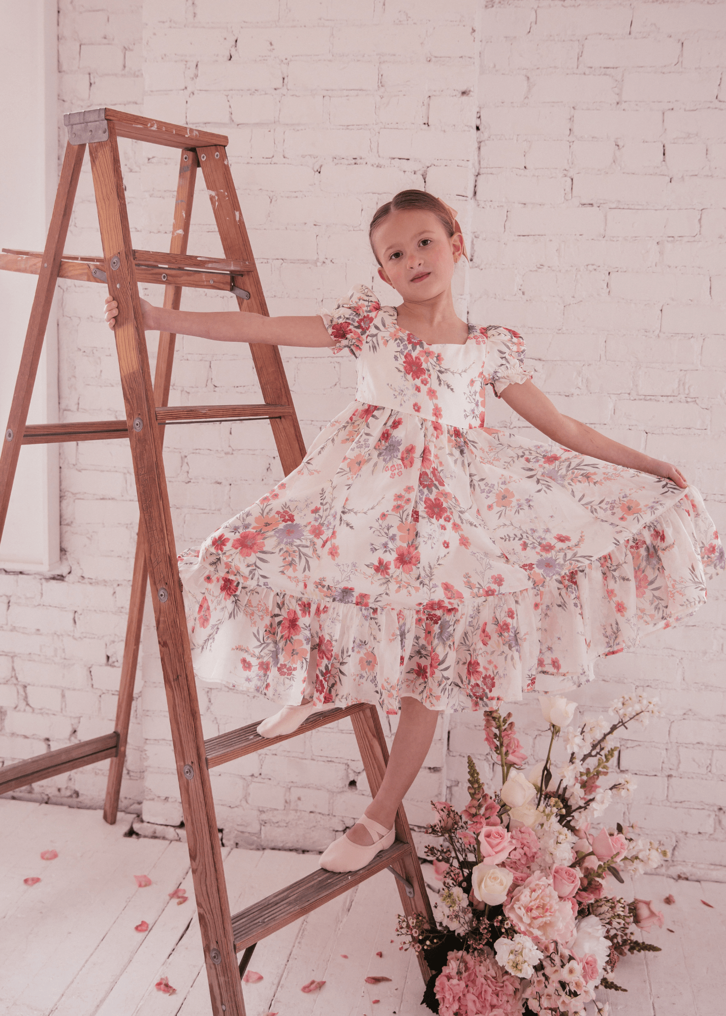 Violette Girls Dress - Cream Floral